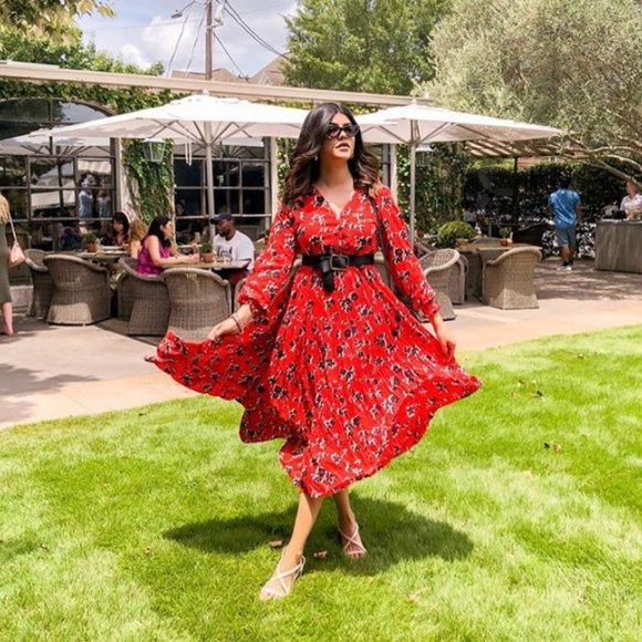 red flowered maxi dress